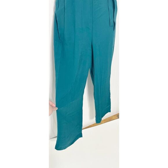 1.State Women's Twill Sleeveless V-Neck Wrap Front Jumpsuit Emerald Green Size 0 - Picture 6 of 16